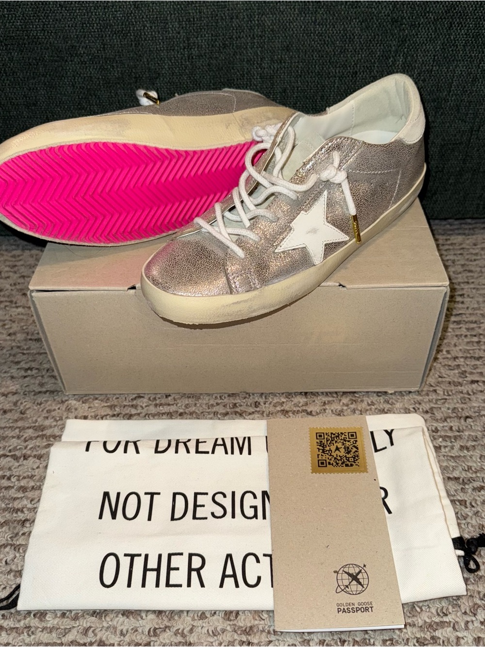 GOLDEN GOOSE PRIVATE EDITION SILVER HOT PINK SOLE SUPERSTARS NEW SIZE 39